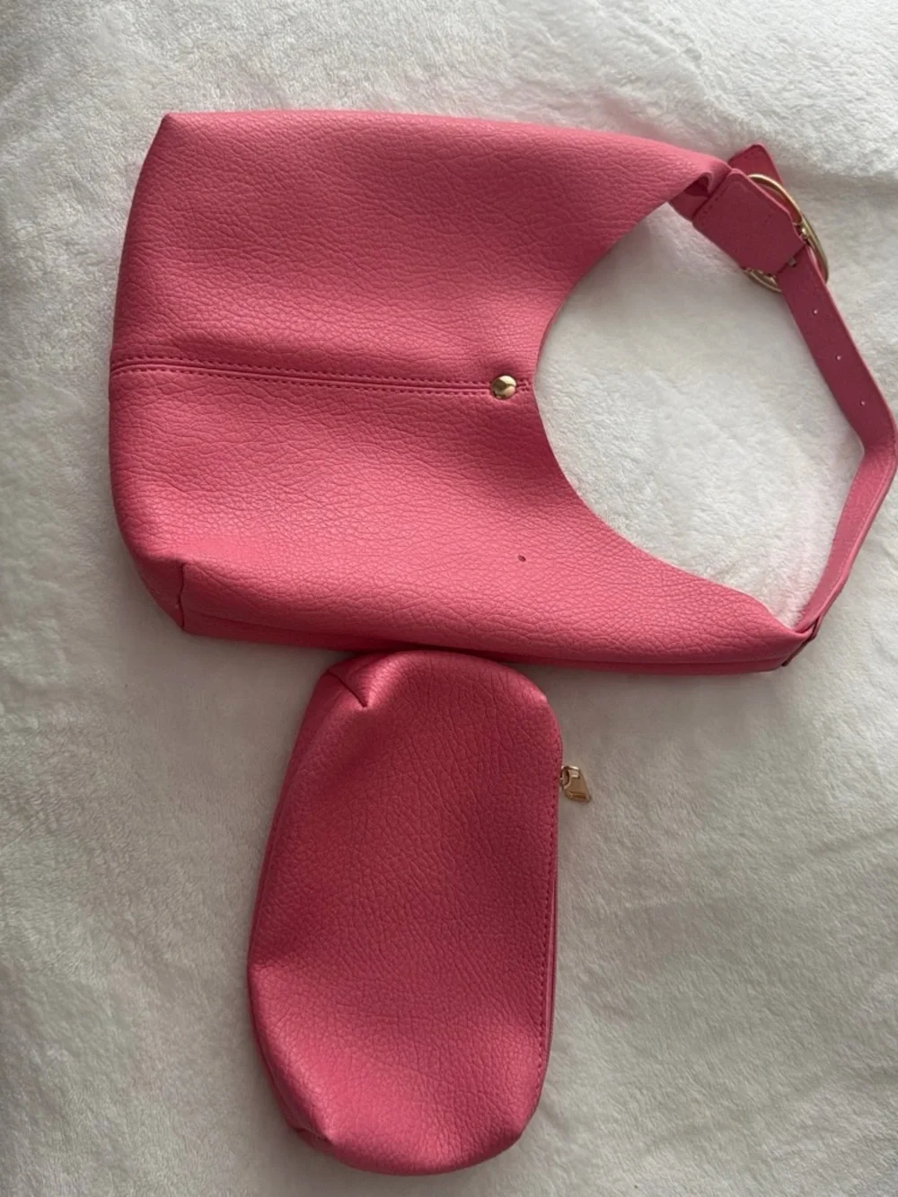 Anthropologie Pink Pebbled Shoulder Bag with Matching Pouch
